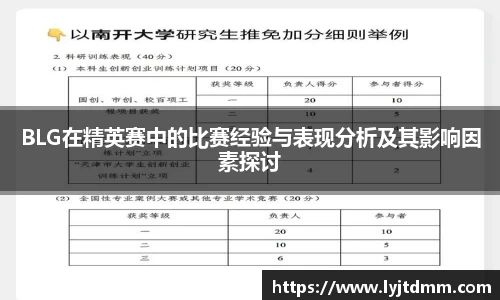 BLG在精英赛中的比赛经验与表现分析及其影响因素探讨