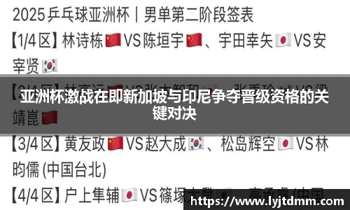 亚洲杯激战在即新加坡与印尼争夺晋级资格的关键对决